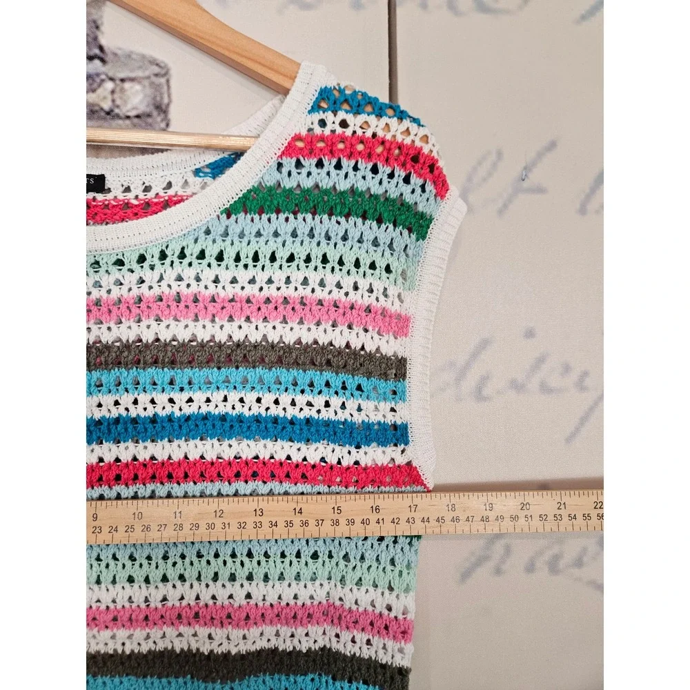 Talbots Crochet Sweater Vest SP Multicolor Striped Open Knit Coastal Preppy